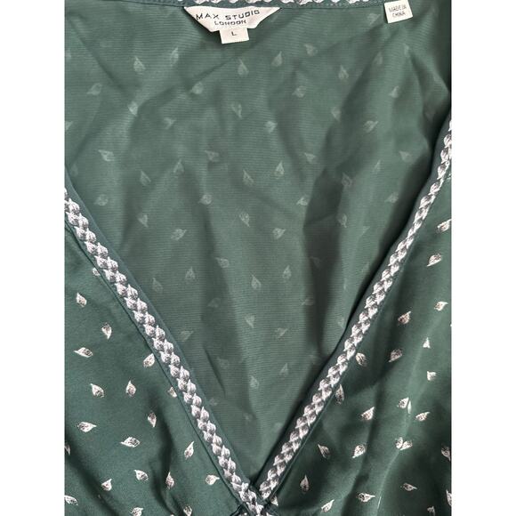 Max Studio VNeck Boho‎ Peasant Puff Sleeve Printed Maxi Dress Pockets Size Large - Picture 7 of 8